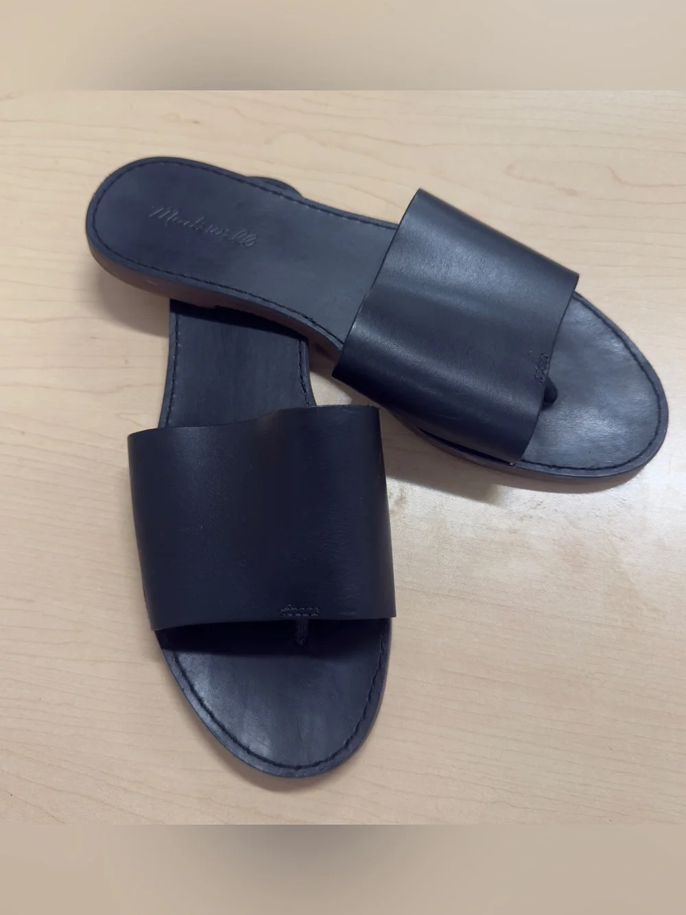Madewell The Boardwalk Post Slide Sandals Black Leather Size 10
